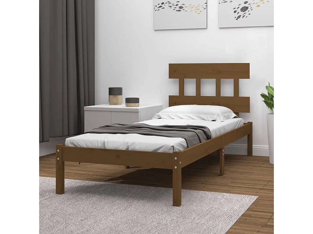 Estrutura de cama 100x200 cm madeira maciça castanho mel