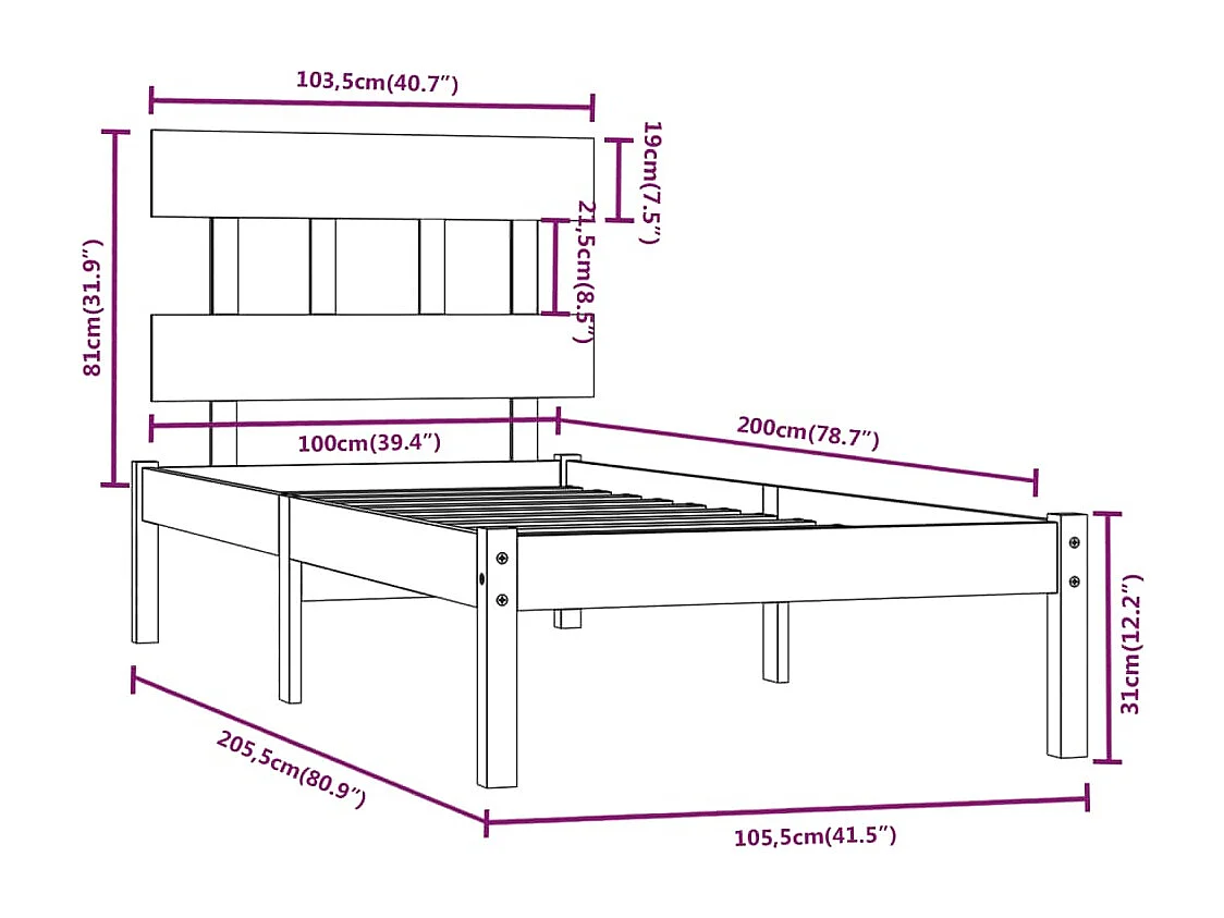 Estrutura de cama 100x200 cm madeira maciça castanho mel