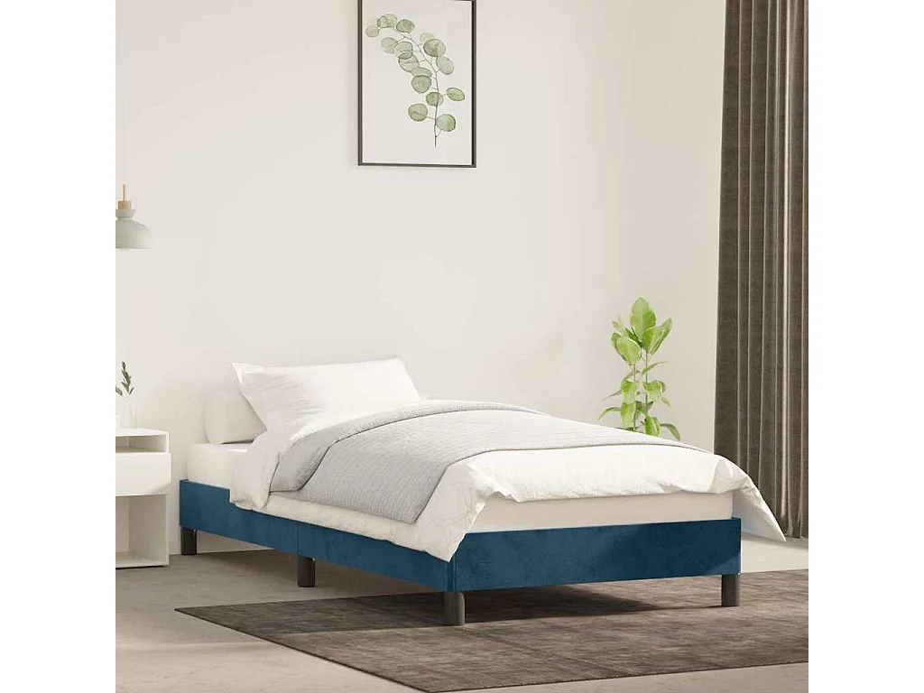 Cadre de lit sans matelas bleu foncé 90x190 cm velours