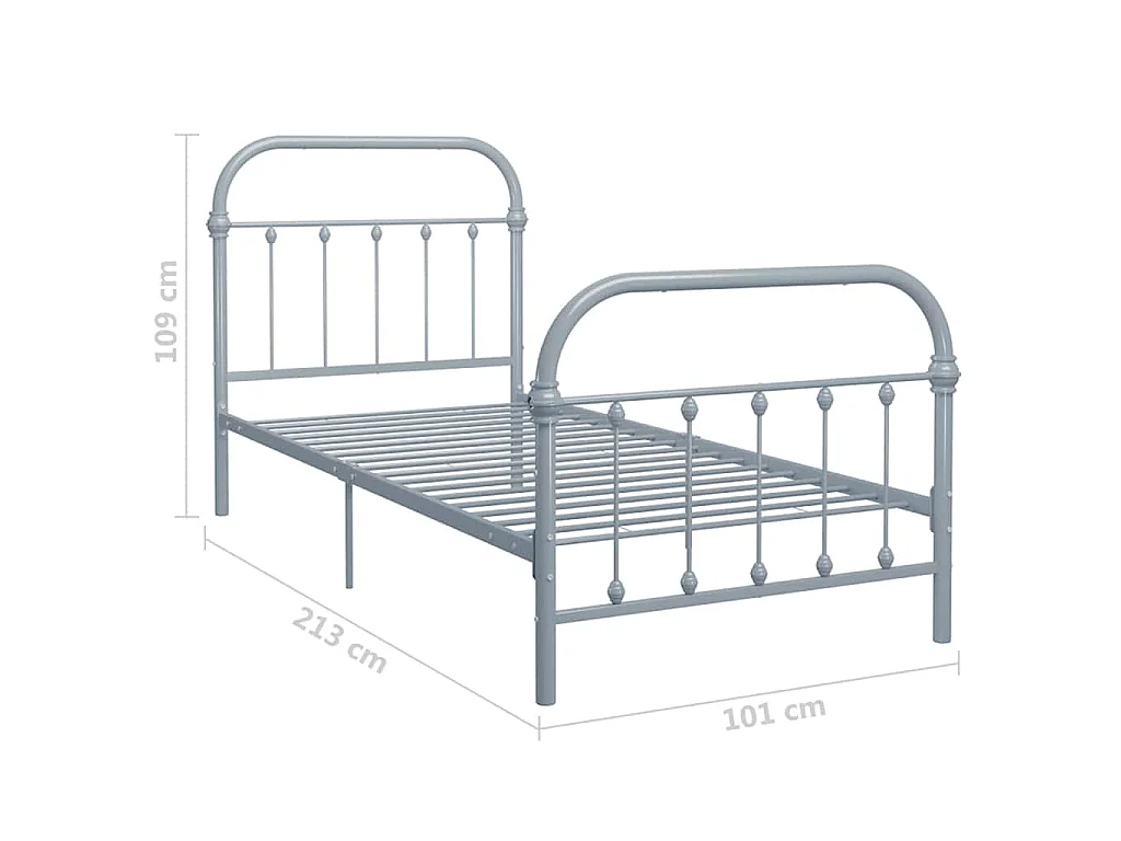 Cadre de lit sans matelas gris métal 90x200 cm