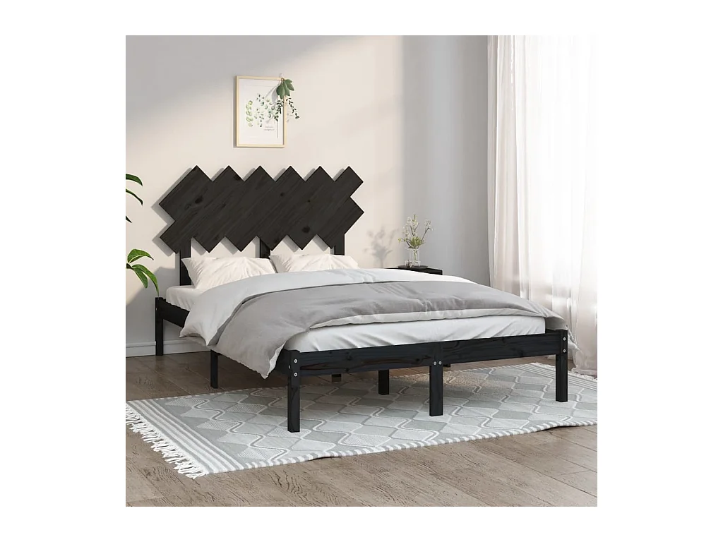 Cadre de lit sans matelas noir 135x190 cm bois massif
