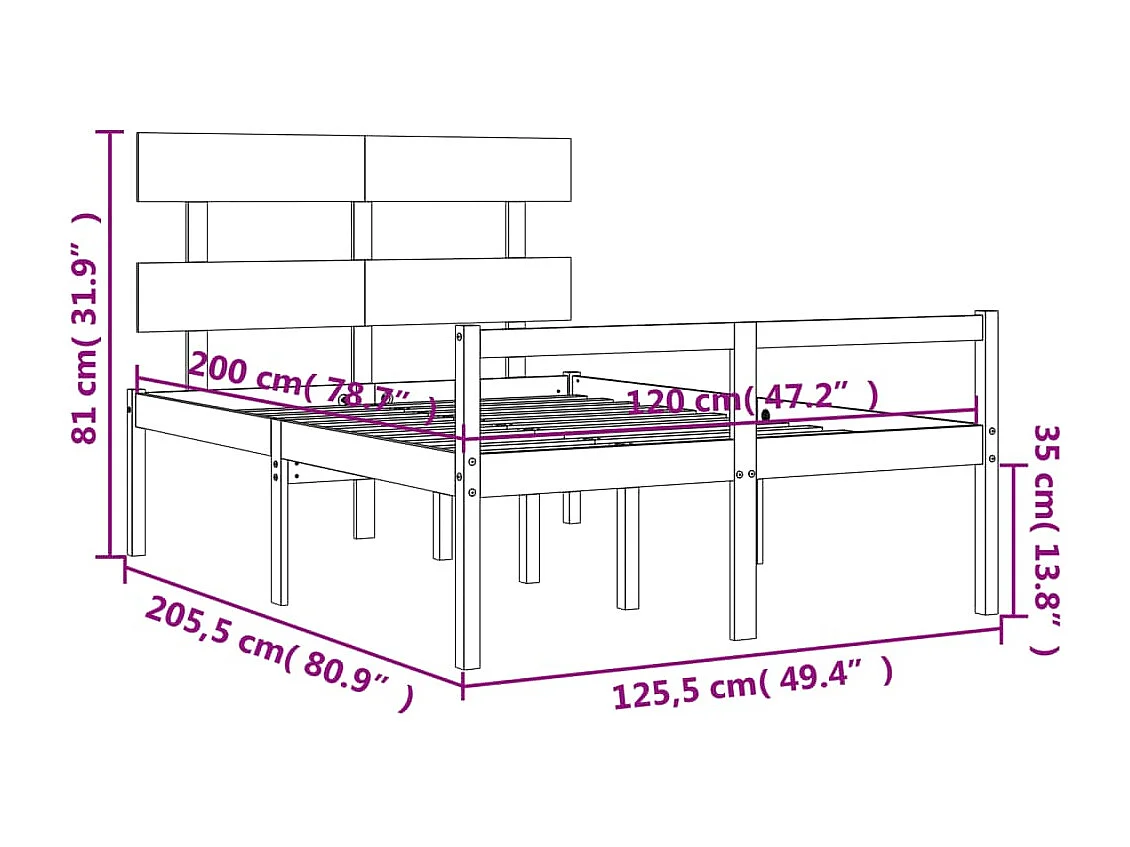 Cama para personas mayores con cabecero madera maciza 120x200cm