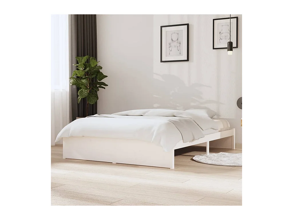 Bedframe massief hout wit 135x190 cm