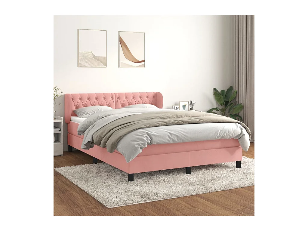 Boxspring met matras fluweel roze 140x190 cm