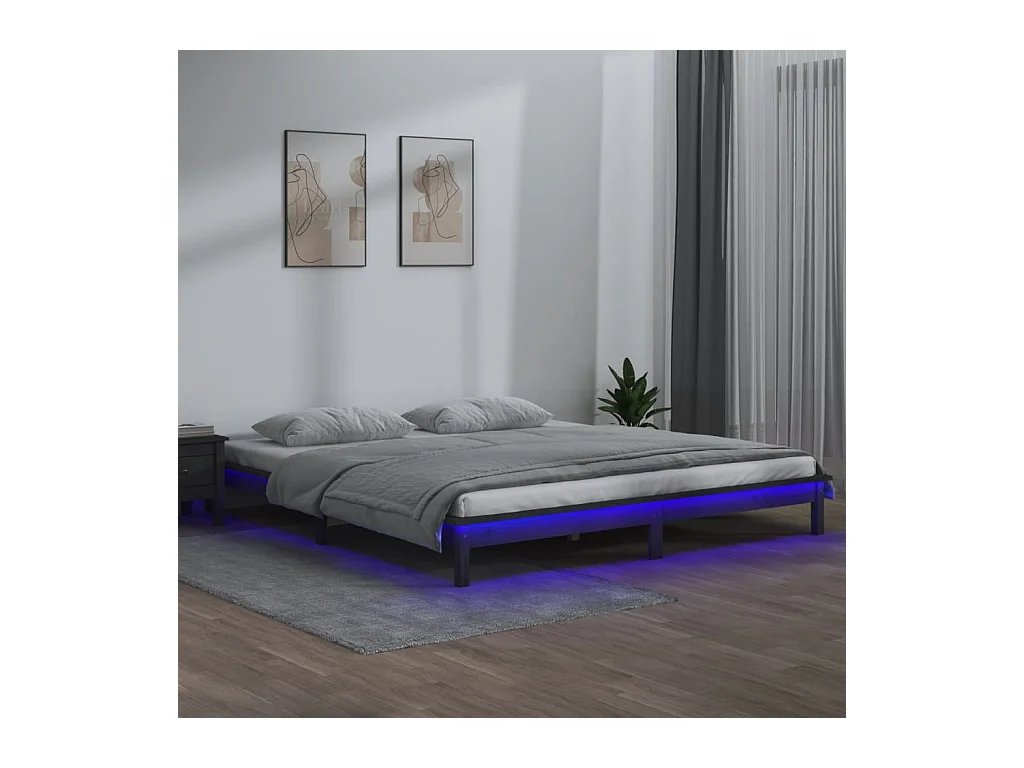 Massivholzbett mit LEDs Grau 200x200 cm