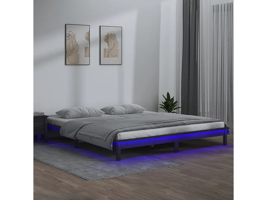 Massivholzbett mit LEDs Grau 200x200 cm