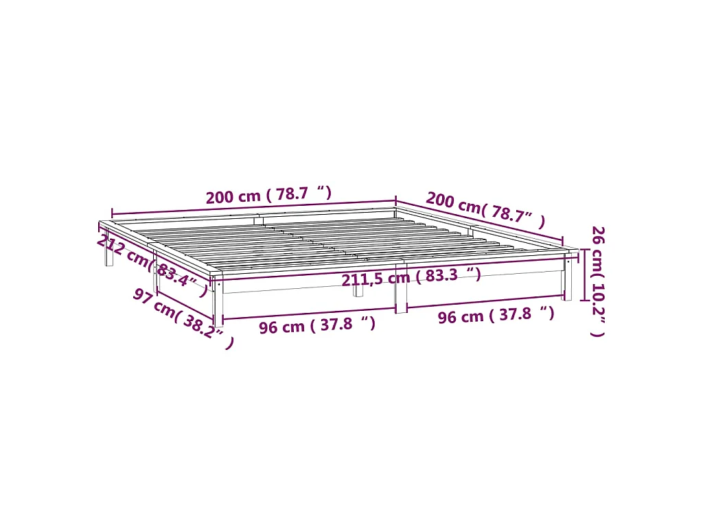 Cadre de lit à LED sans matelas gris 200x200 cm bois massif