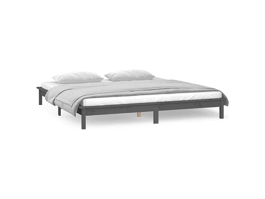 Cadre de lit à LED sans matelas gris 200x200 cm bois massif