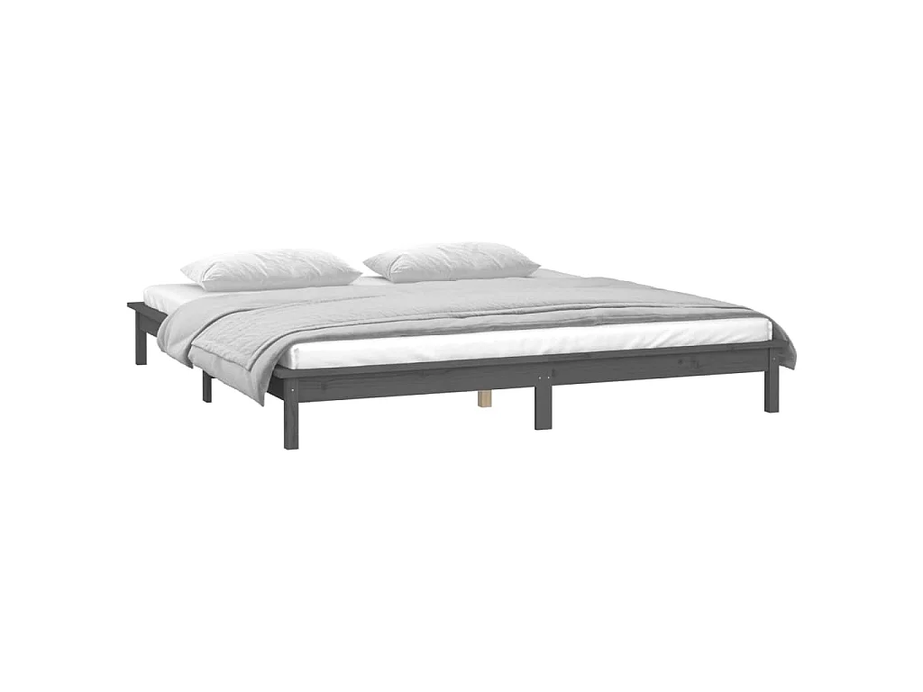 Cadre de lit à LED sans matelas gris 200x200 cm bois massif