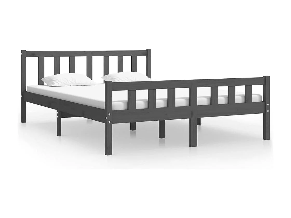 Estrutura de cama 140x190 cm madeira maciça cinzento