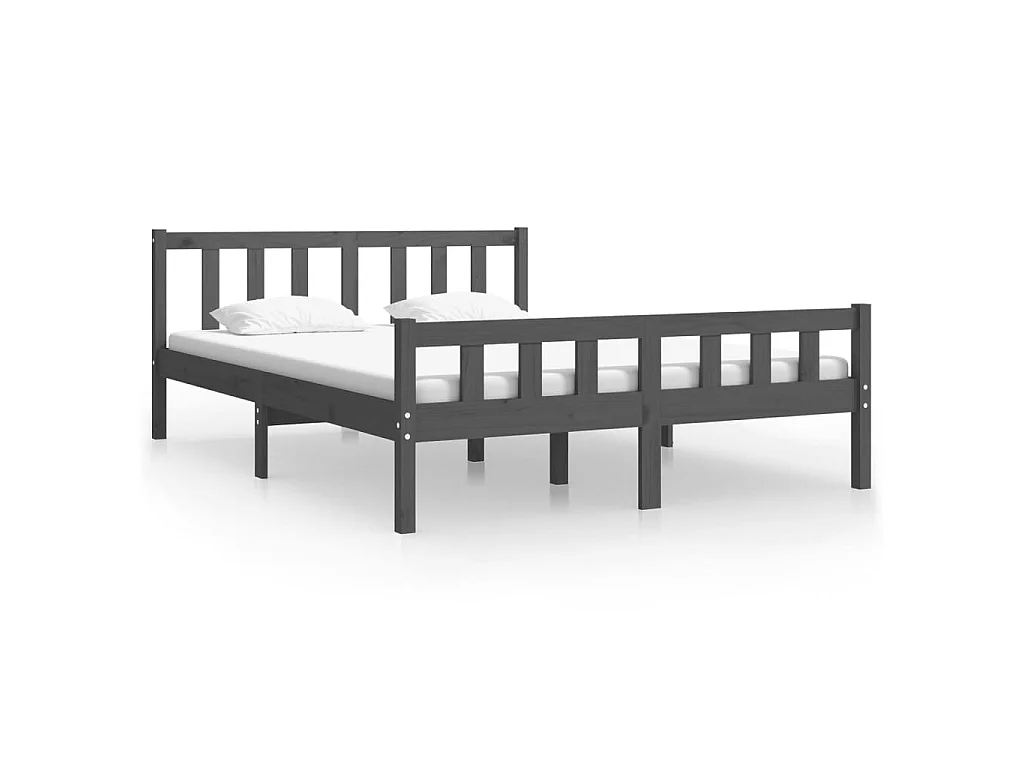 Cadre de lit sans matelas gris bois massif 140x190 cm