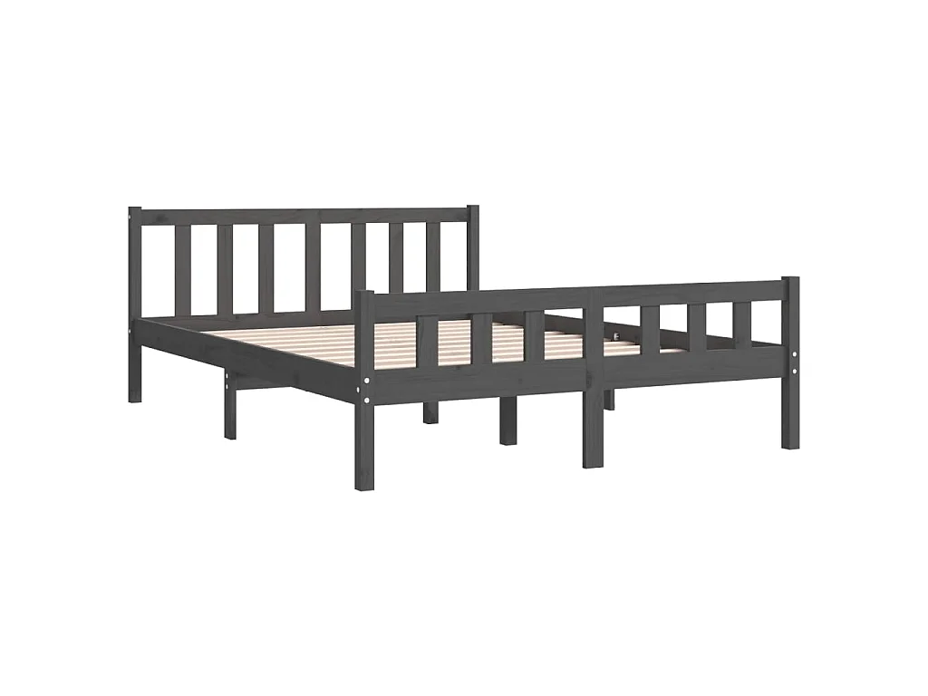 Cadre de lit sans matelas gris bois massif 140x190 cm