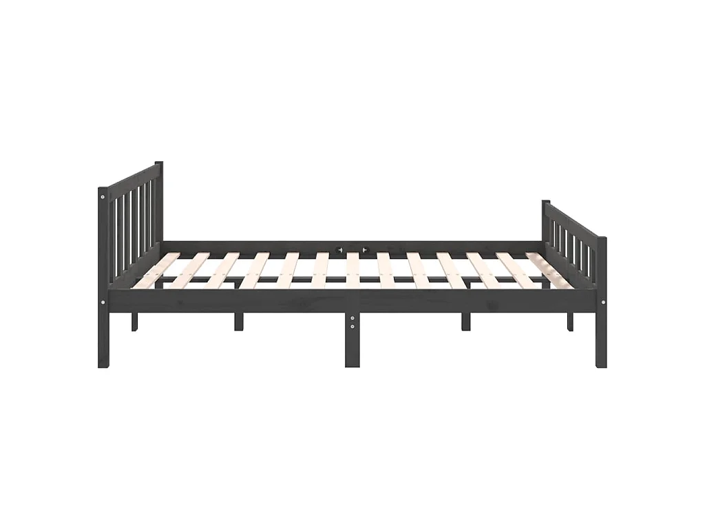 Cadre de lit sans matelas gris bois massif 140x190 cm