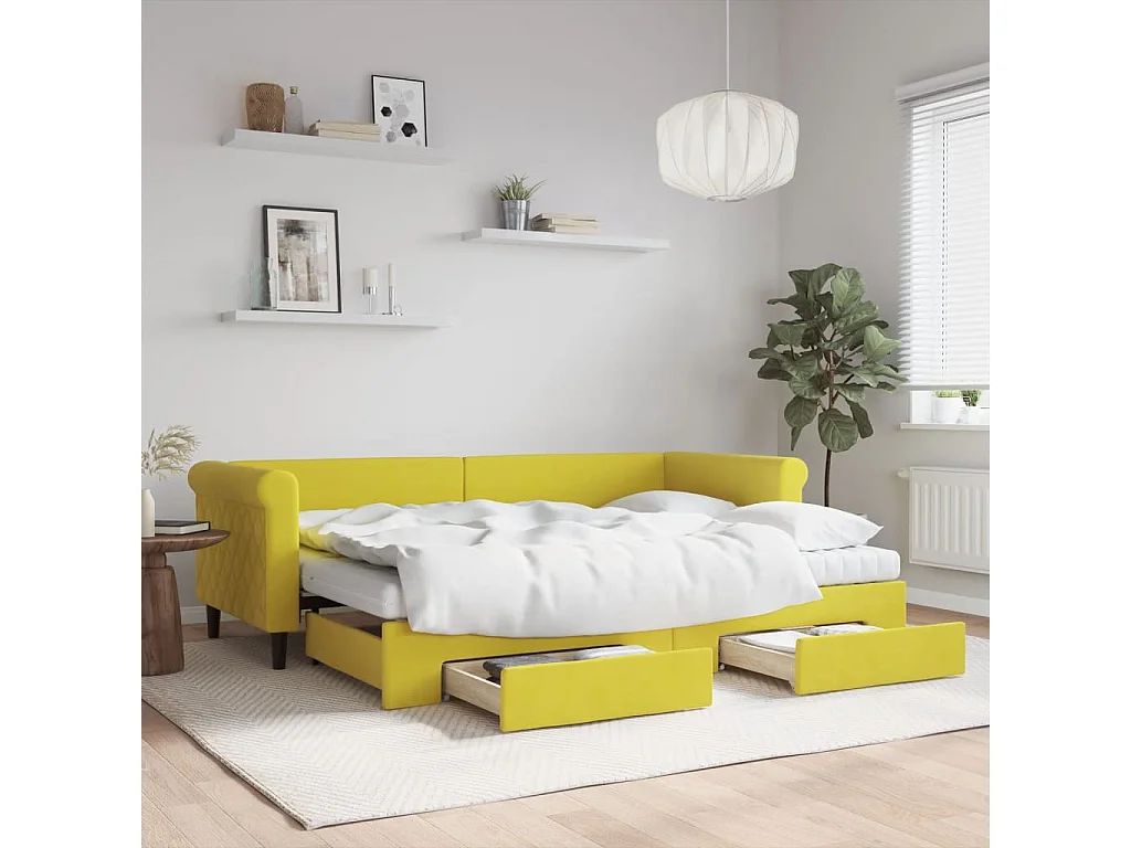 Lit de jour avec gigogne et tiroirs jaune 80x200 cm velours