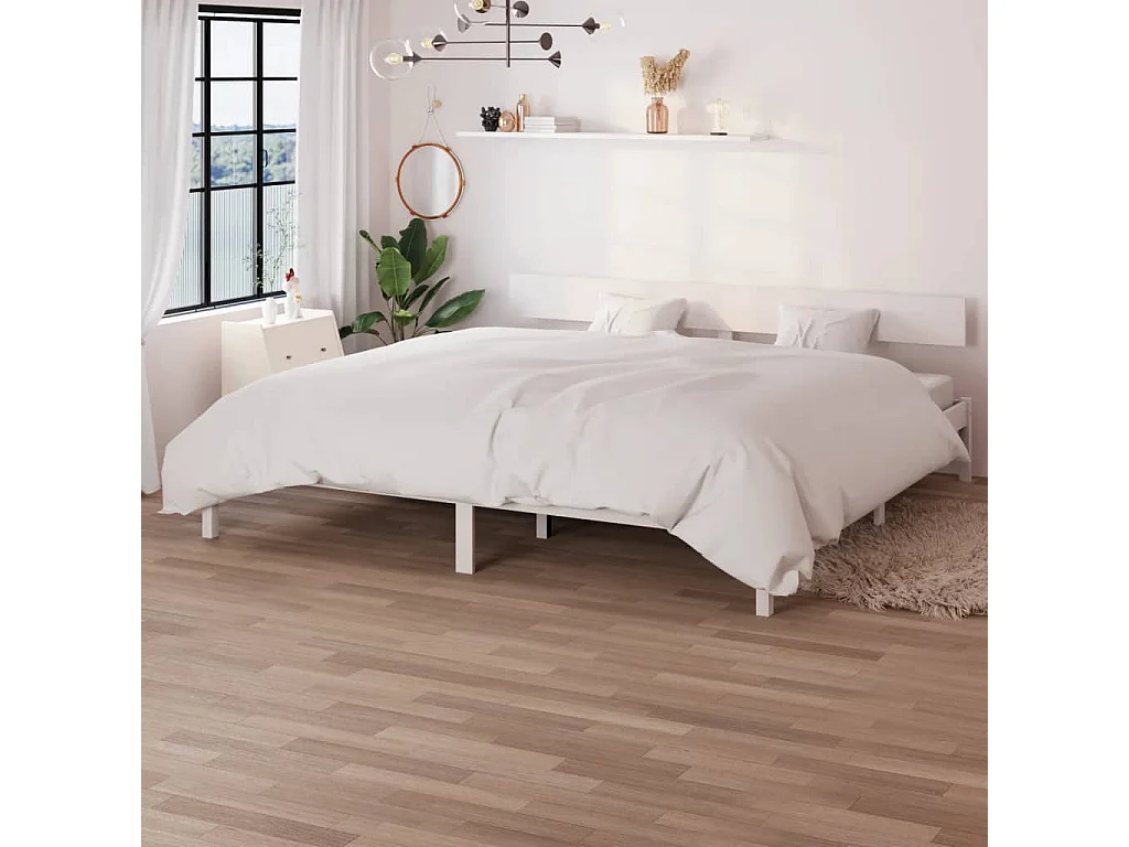 Cadre de lit sans matelas blanc bois massif
