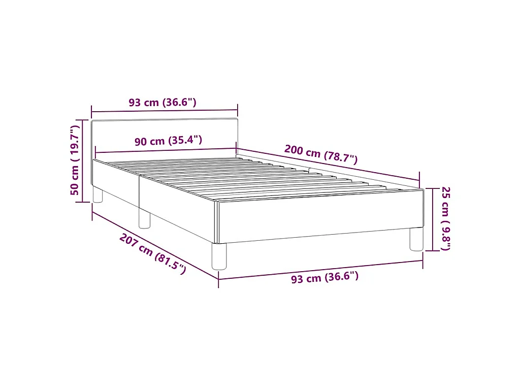 Cadre de lit sans matelas bleu foncé 90x200 cm velours