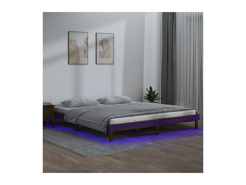 Cadre de lit à LED sans matelas 200x200 cm bois massif