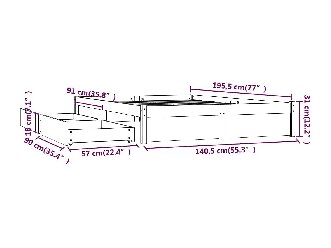 Giroletto con Cassetti 135x190 cm Double