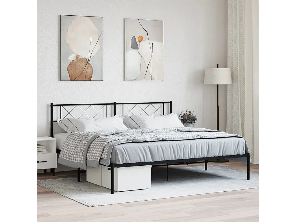 Bedframe met hoofdbord metaal zwart 180x200 cm