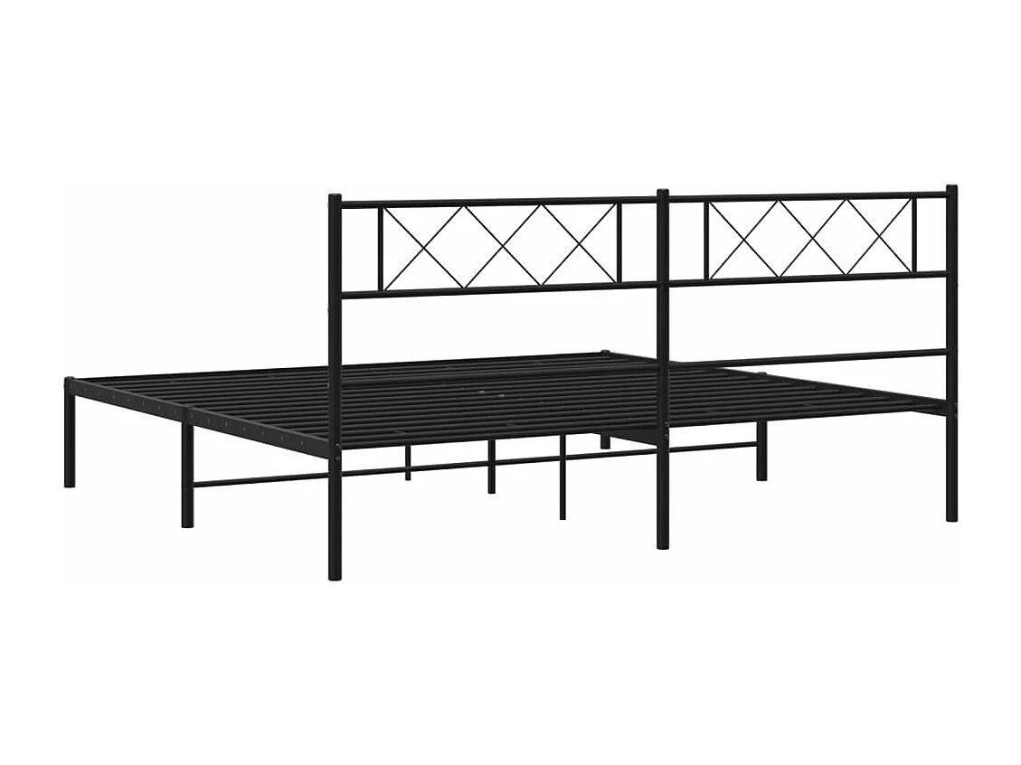 Cadre de lit métal sans matelas et tête de lit noir 180x200 cm