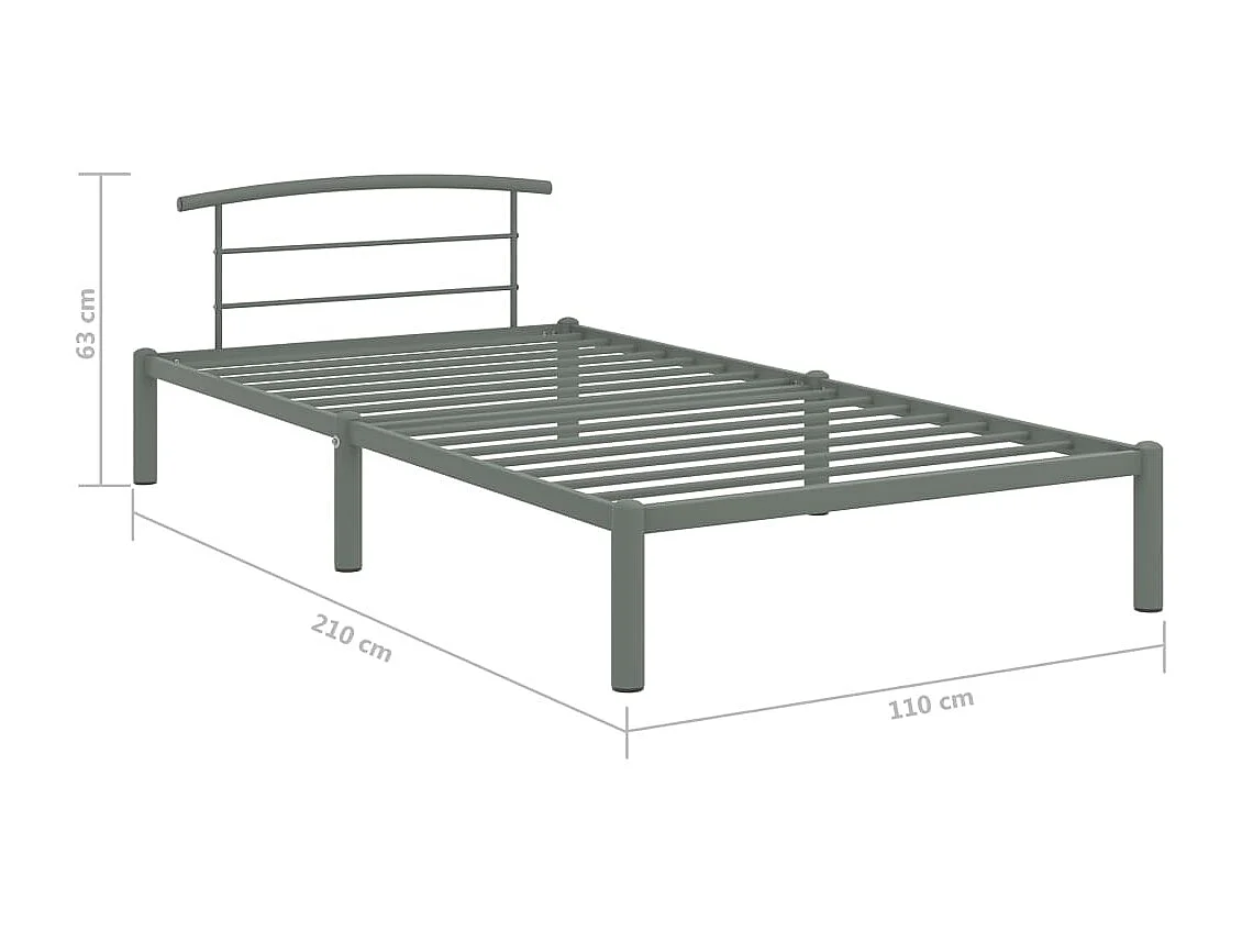 Cadre de lit sans matelas gris métal 100x200 cm