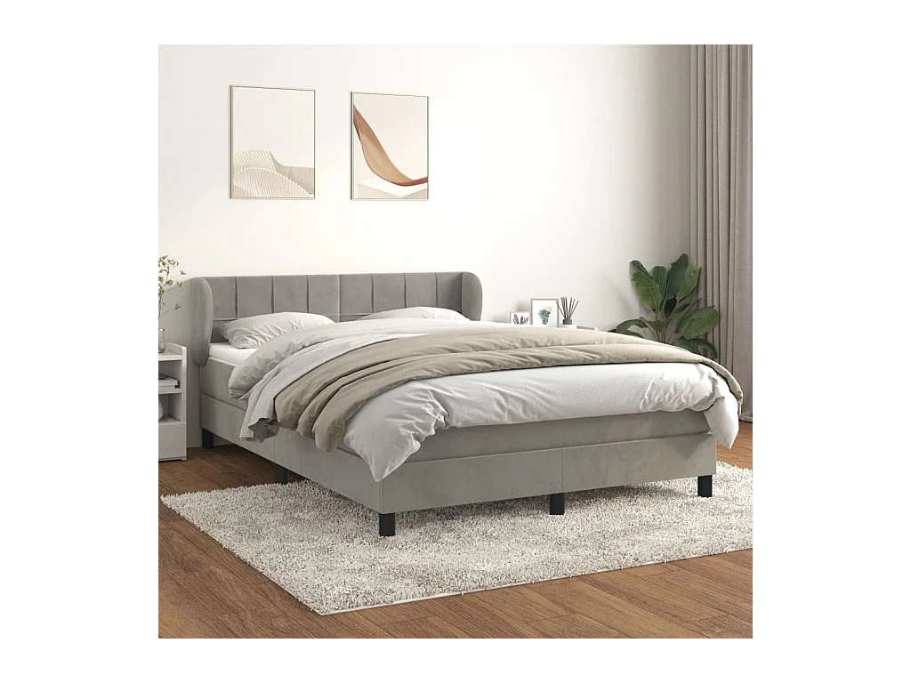 Boxspring met matras fluweel lichtgrijs 140x190 cm