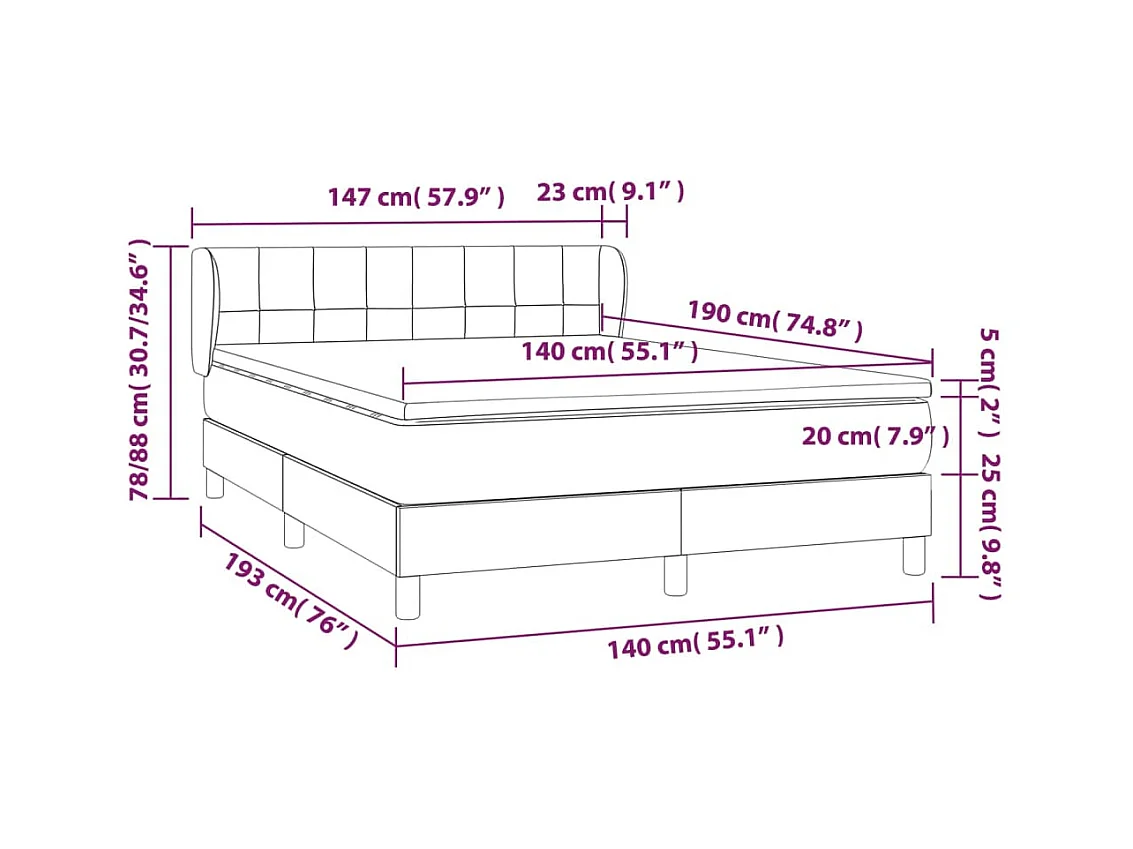 Giroletto a Molle con Materasso Grigio Chiaro 140x190cm Velluto