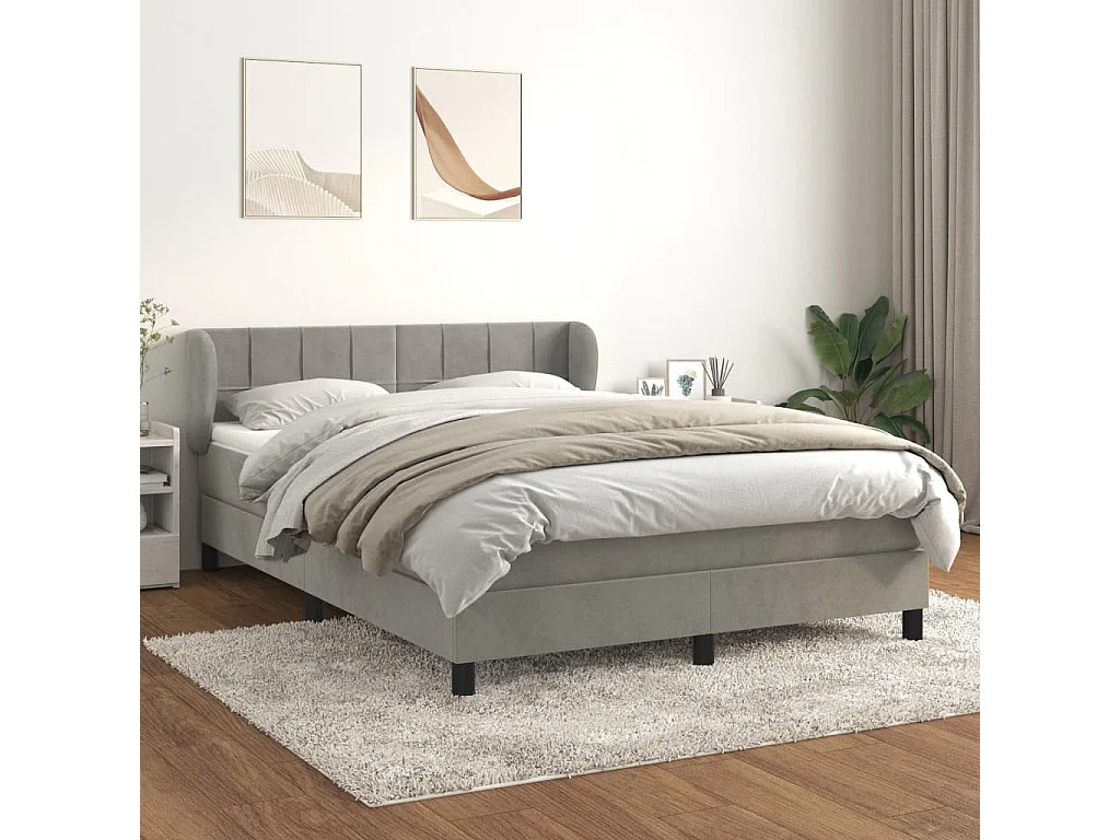 Boxspring met matras fluweel lichtgrijs 140x190 cm