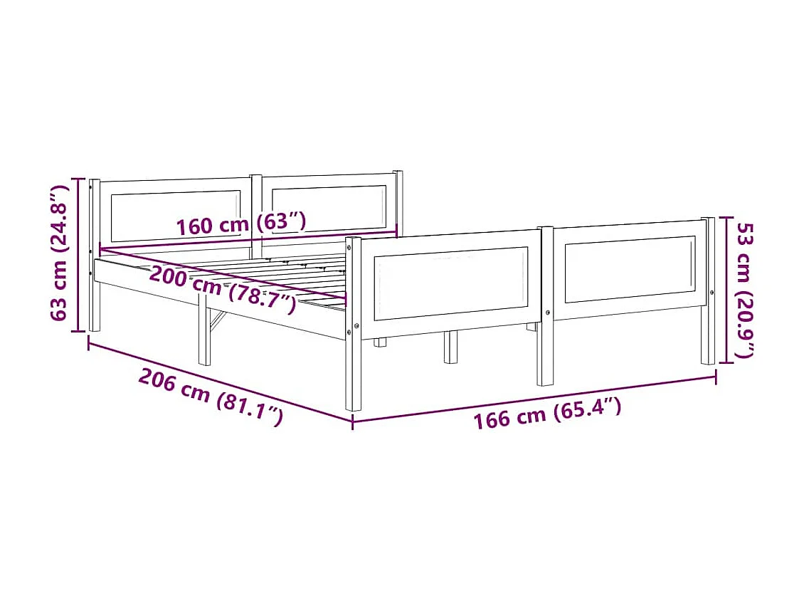Cadre de lit sans matelas bois massif de pin gris 160x200 cm