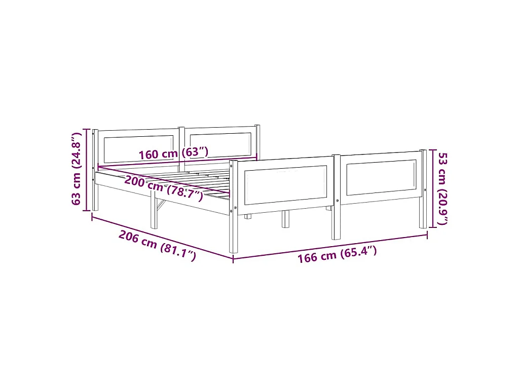 Cadre de lit sans matelas bois massif de pin gris 160x200 cm