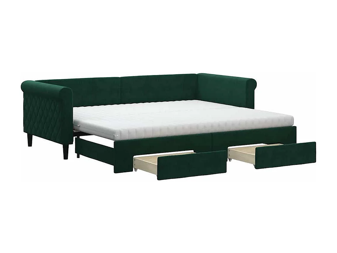 Tagesbett Ausziehbar mit Schubladen Dunkelgrün 90x200 cm Samt