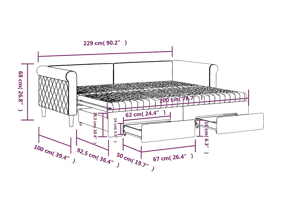 Tagesbett Ausziehbar mit Schubladen Dunkelgrün 90x200 cm Samt