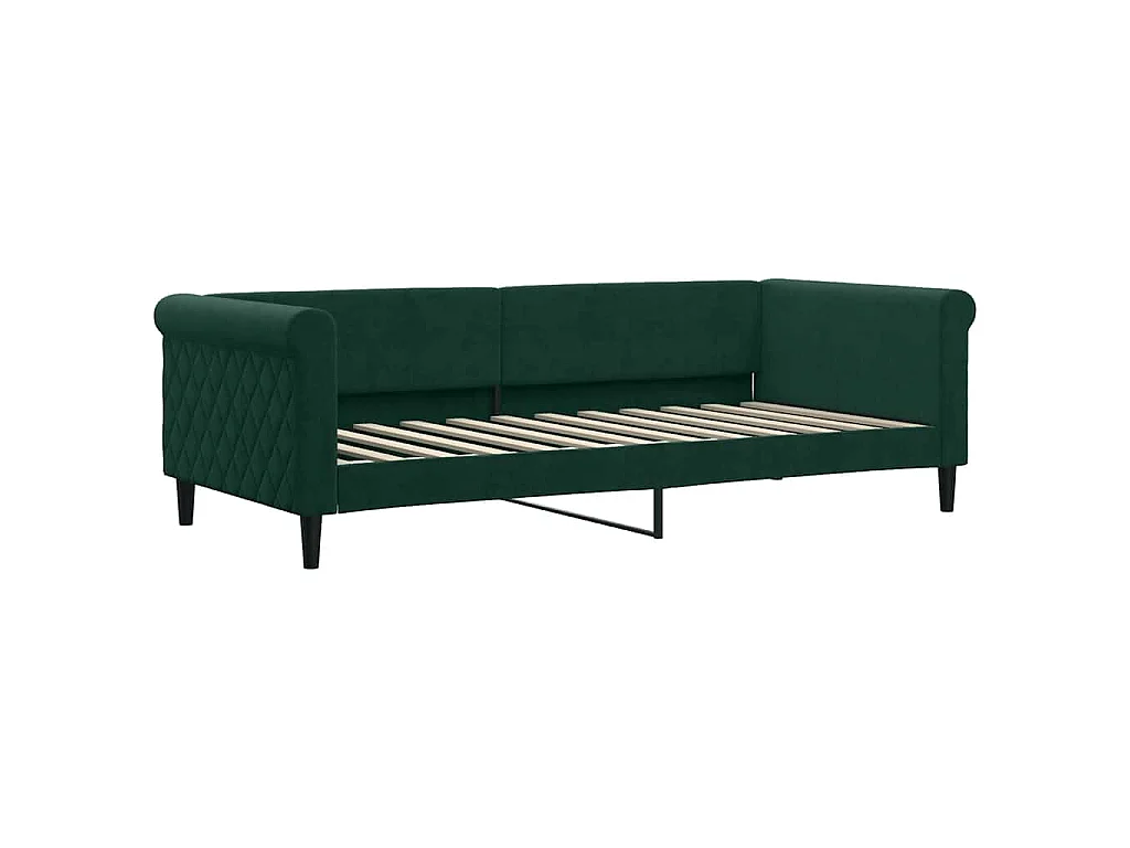 Lit de jour avec gigogne et tiroirs vert foncé 90x200cm velours