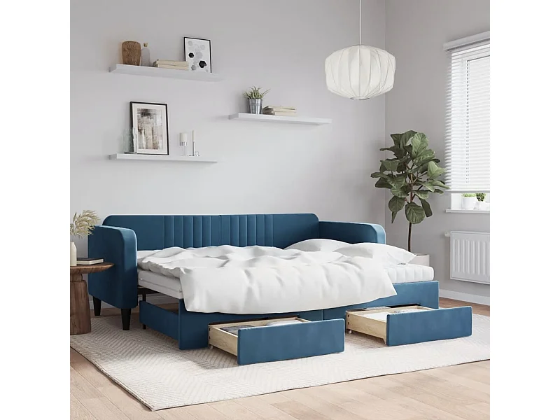 Sofá-cama com gavetão e gavetas 80x200 cm veludo azul