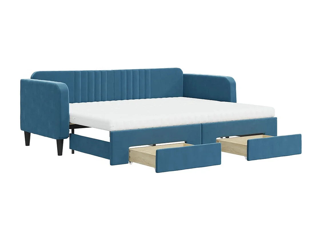 Divano Letto Estraibile con Cassetti Blu 80x200 cm in Velluto