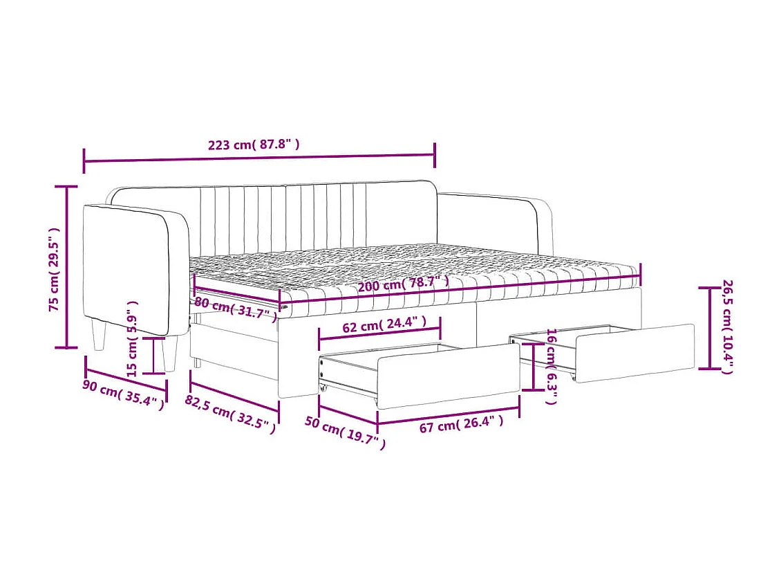 Divano Letto Estraibile con Cassetti Blu 80x200 cm in Velluto