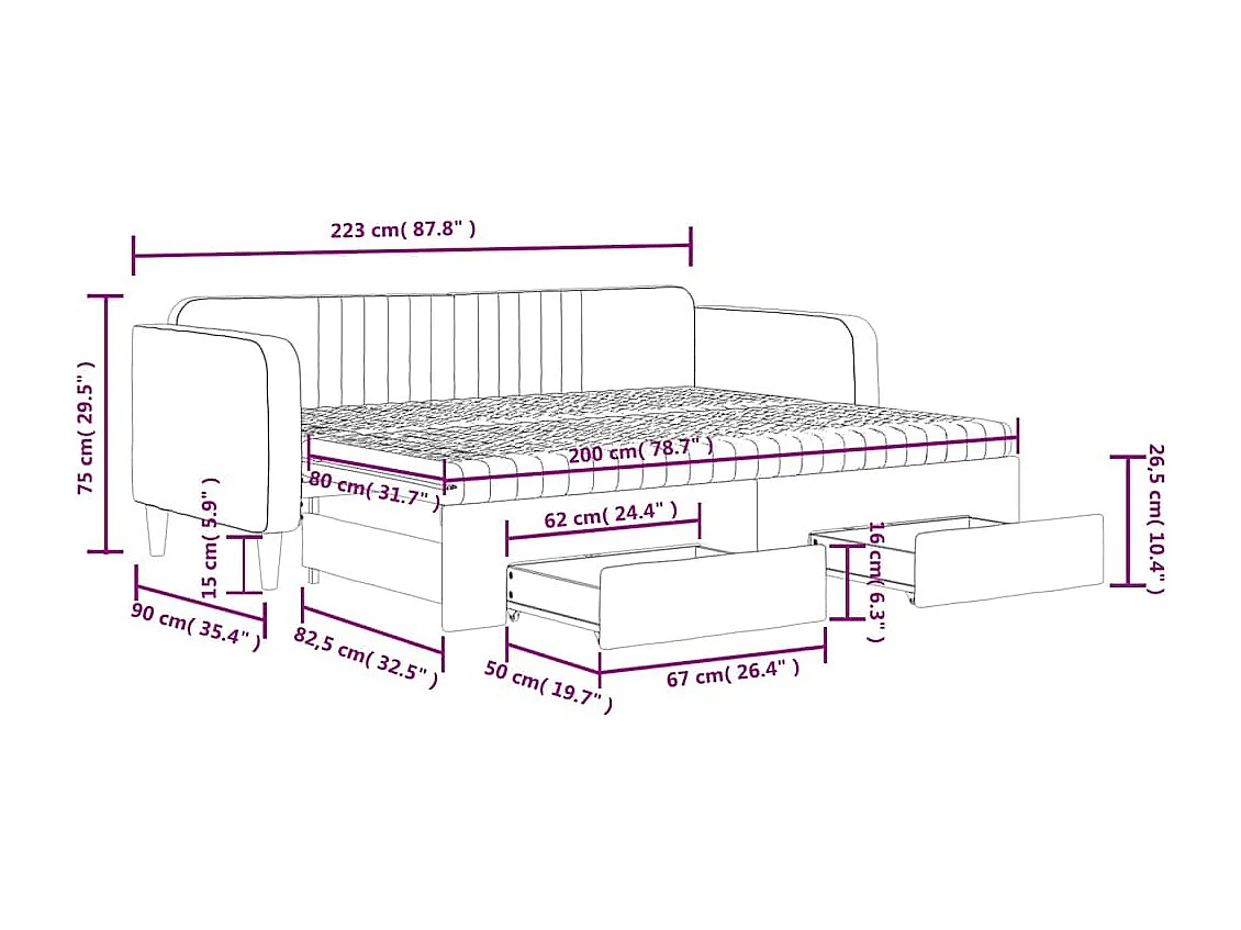 Divano Letto Estraibile con Cassetti Blu 80x200 cm in Velluto