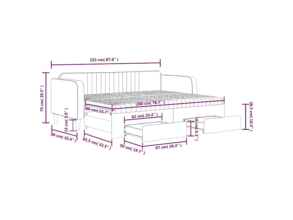 Divano Letto Estraibile con Cassetti Blu 80x200 cm in Velluto