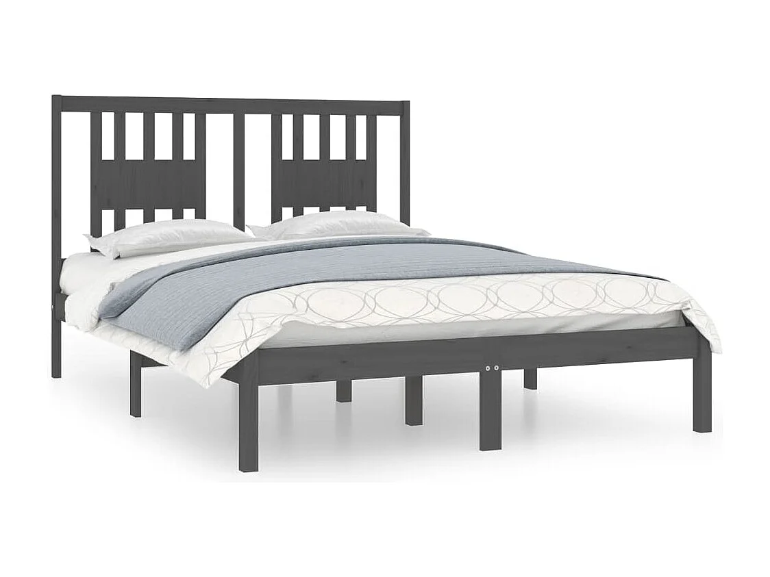 Cadre de lit sans matelas gris bois massif