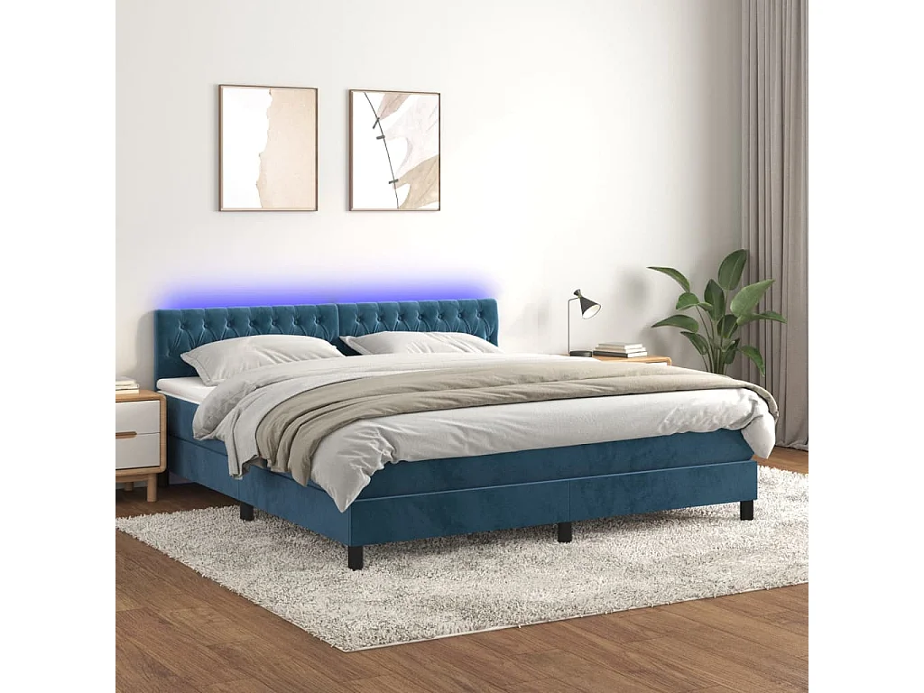 Boxspringbett mit Matratze & LED Dunkelblau 160x200 cm Samt