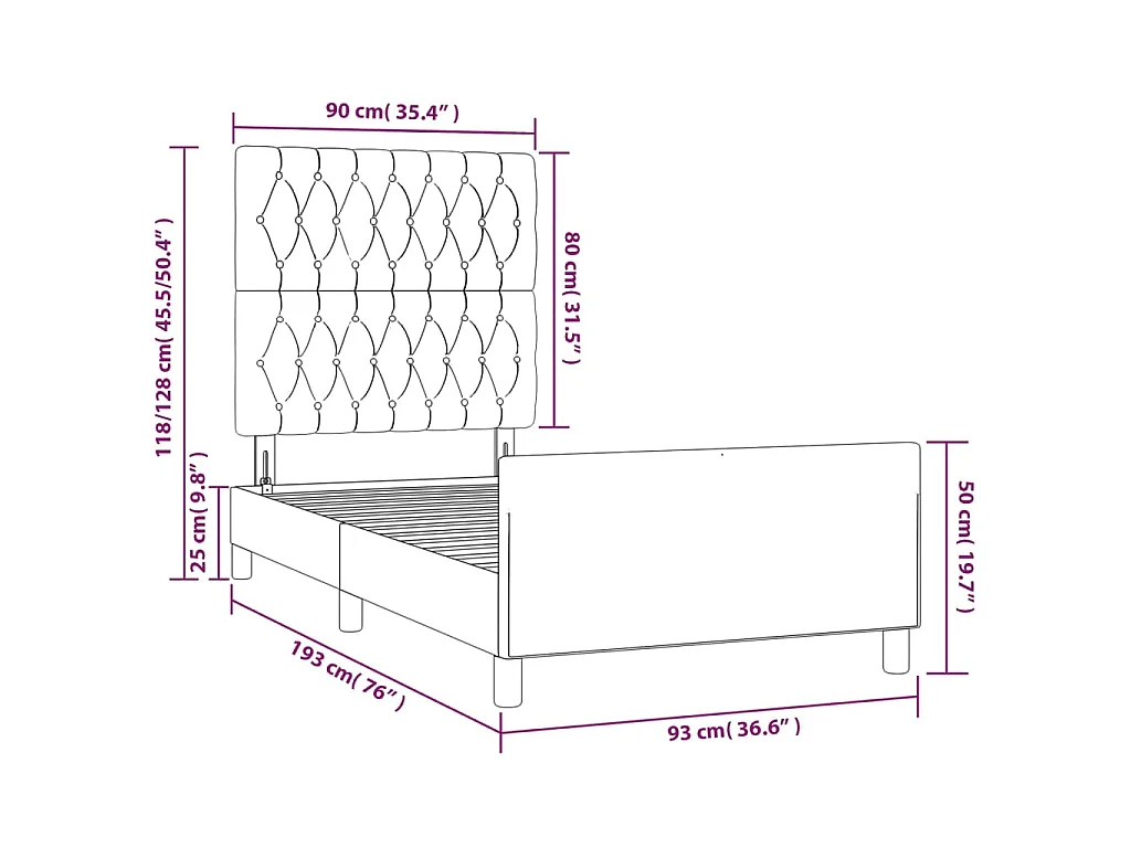 Estructura de cama sin colchón terciopelo rosa 90x190 cm