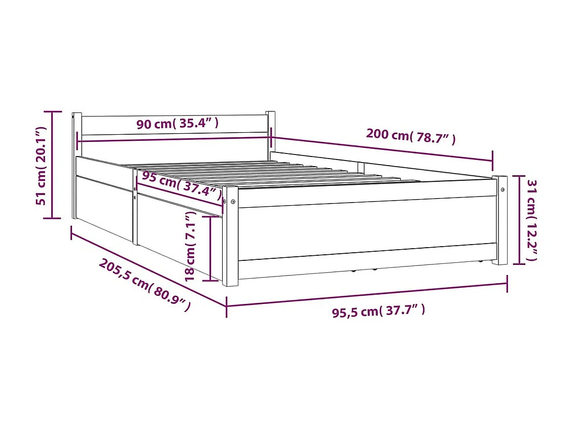 Cadre de lit sans matelas avec tiroirs Noir 90x200 cm