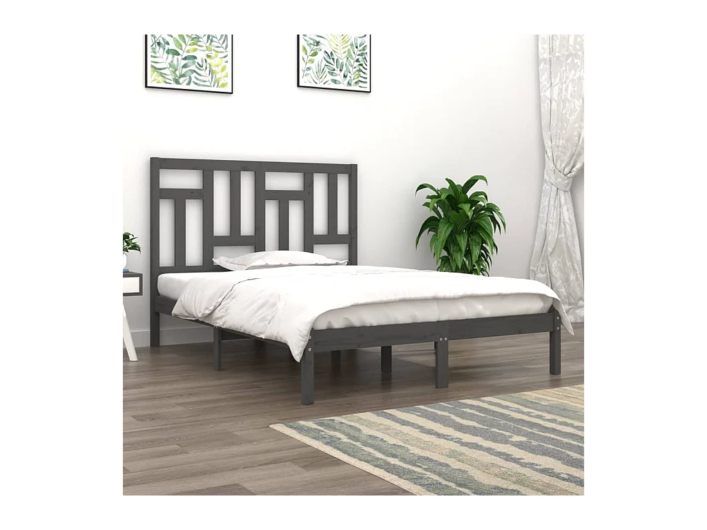 Cadre de lit sans matelas gris 200x200 cm bois massif de pin