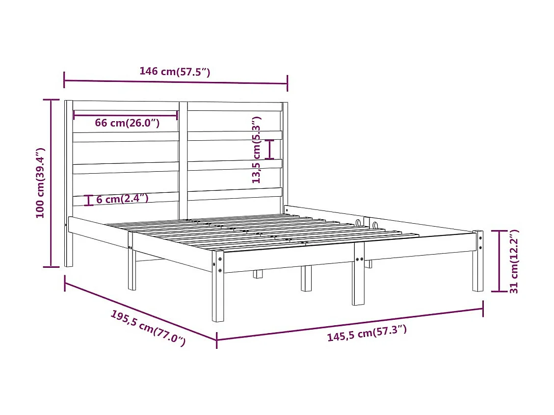 Cadre de lit sans matelas blanc 140x190 cm bois de pin massif