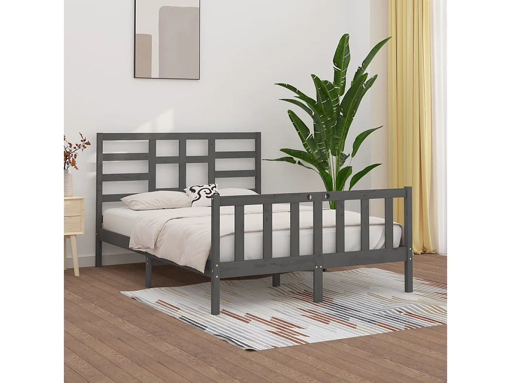 Cadre de lit sans matelas gris 150x200 cm bois massif