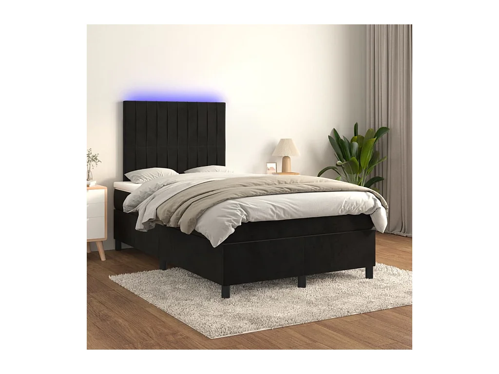 Letto a Molle con Materasso e LED Nero 120x200 cm in Velluto