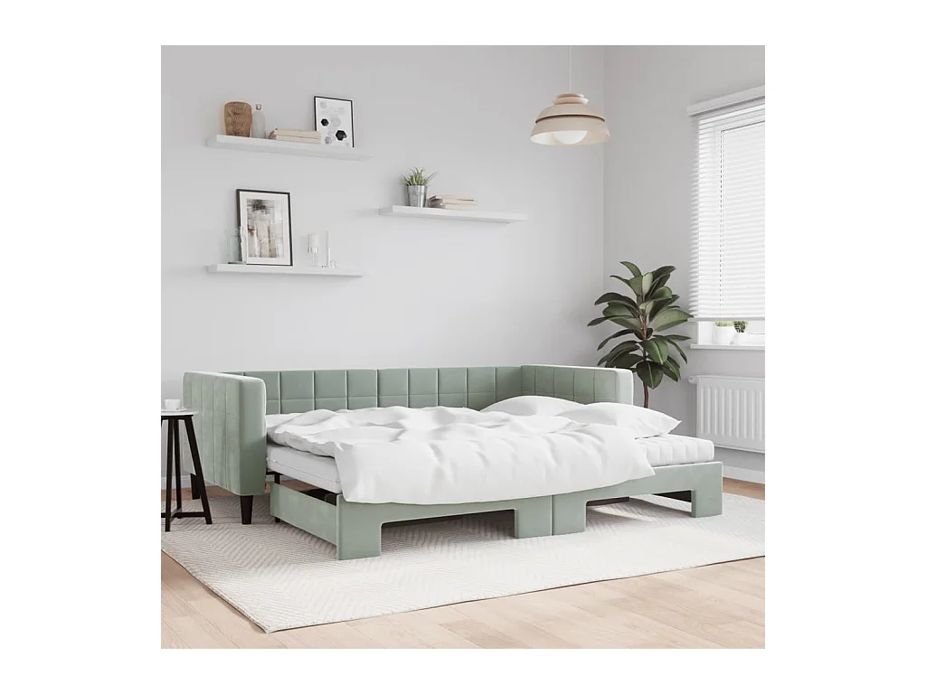 Divano Letto Estraibile Materassi Grigio Chiaro 90x200 Velluto
