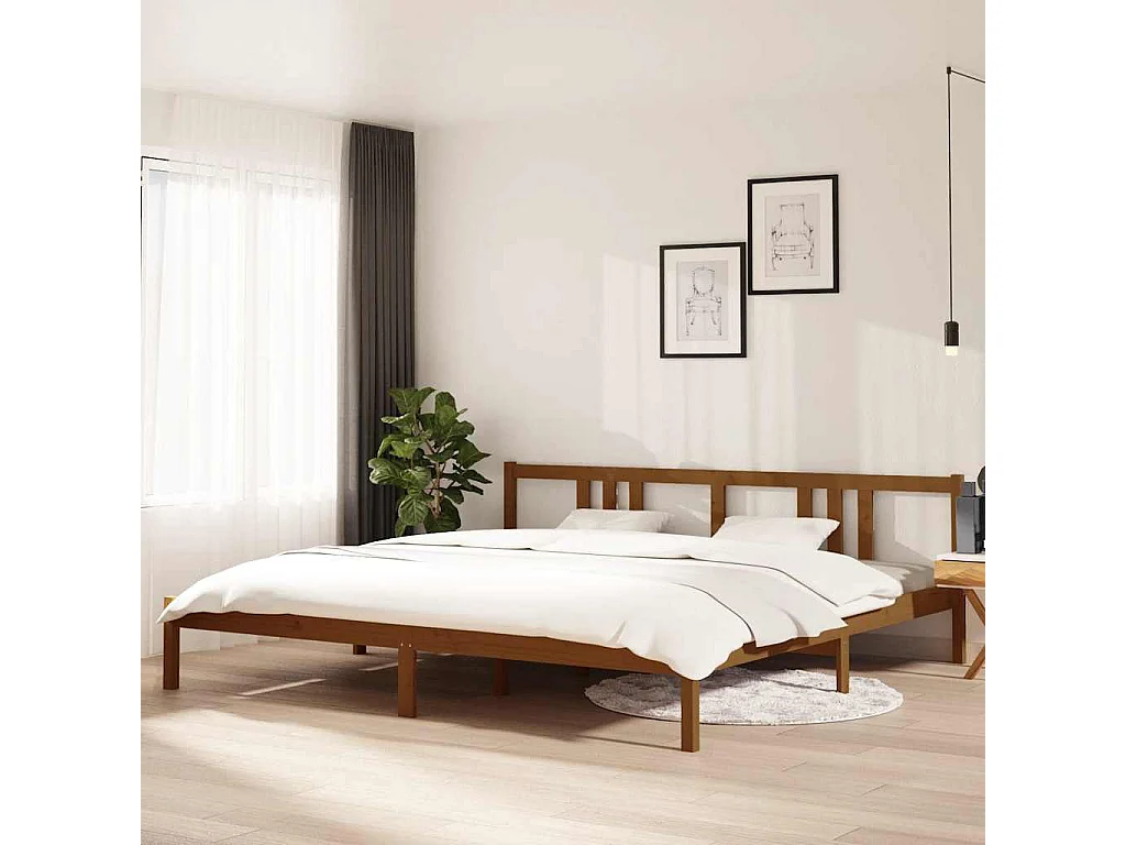 Estrutura de cama 200x200 cm madeira maciça castanho mel