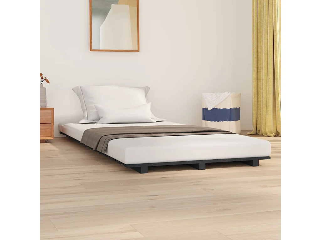 Cadre de lit sans matelas gris 100x200 cm bois massif de pin