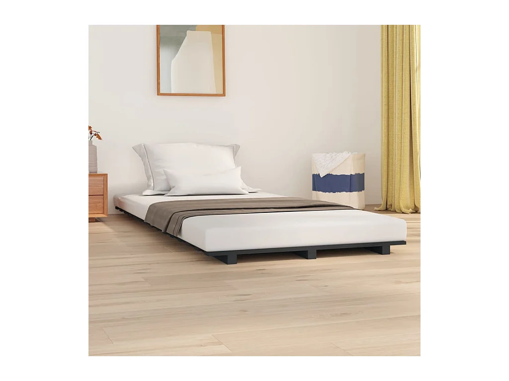 Cadre de lit sans matelas gris 100x200 cm bois massif de pin